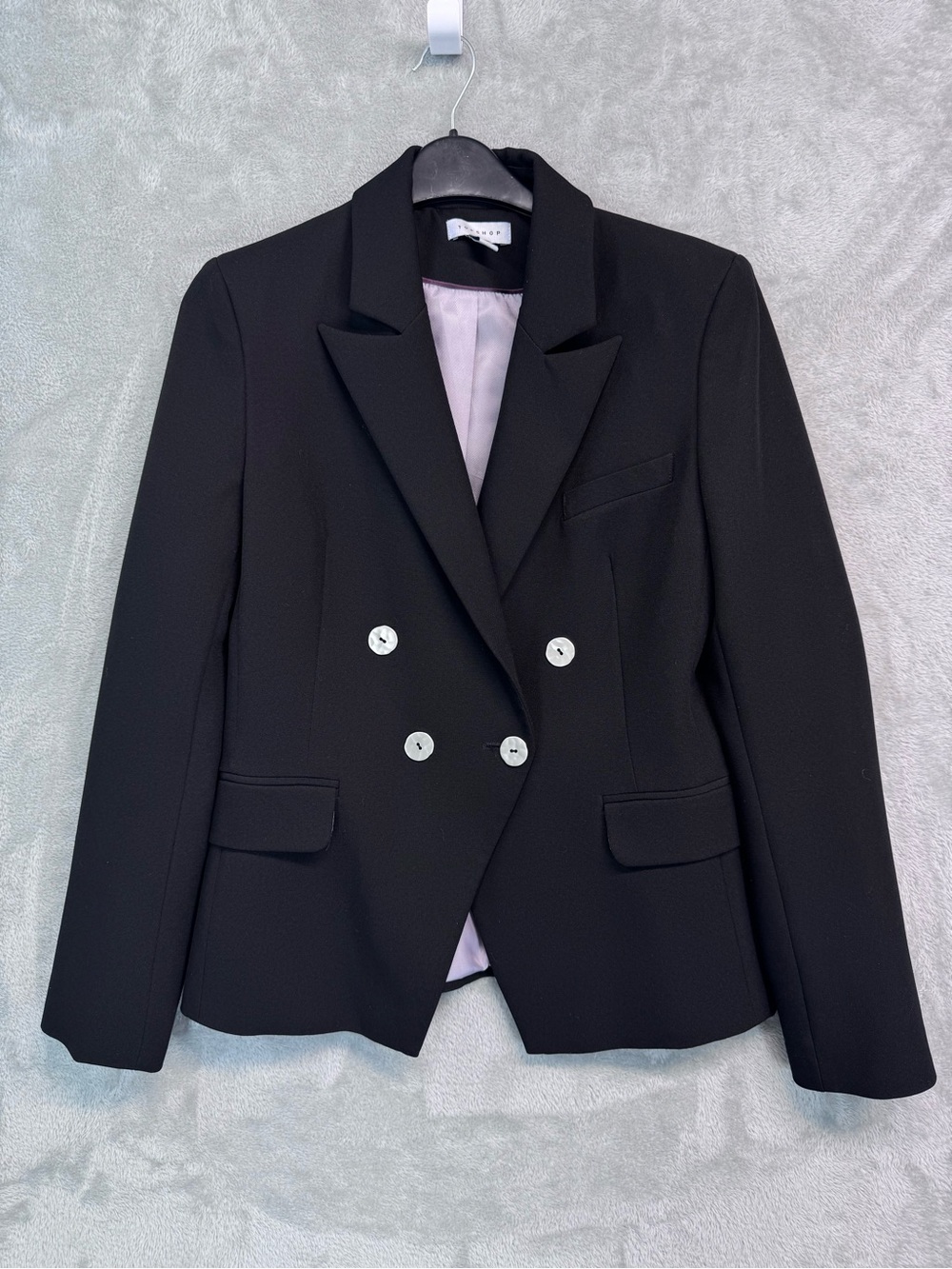 Topshop Blazer Women Black Double Breasted Tailored Lined Career Jacket Size 4